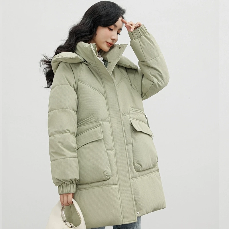 Women's Hooded Down Cotton Coat 2025 Winter Long Top Puffer Jacket Thick Warm Parkas Slim Fit Waist Casual Outdoor Hooded Jacket