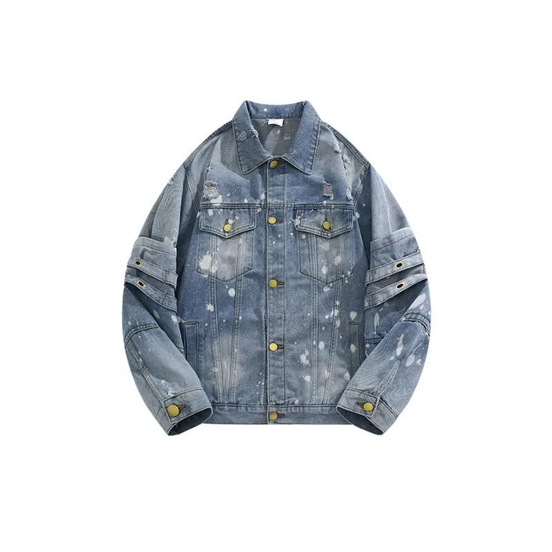 

Retro Man's Jackets Lapel Long Sleeve Casual High Street BF Graffiti Coats Winter Denim Hip Hop Korean Coat Preppy Male Tops