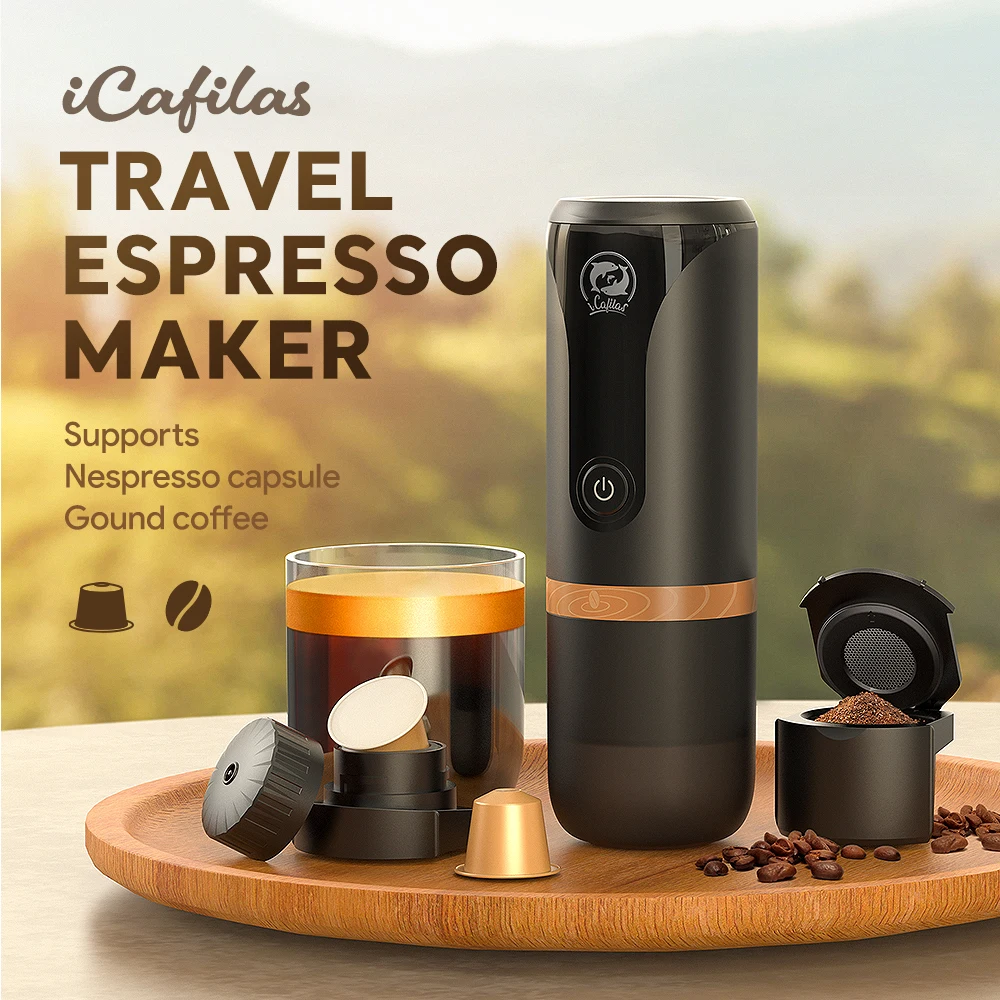 

Portable Espresso Coffee Machine for Car & Home Outdoor Travel Coffee Maker Fit Nexpresso Pod Capsule Coffee Powder 2 in 1