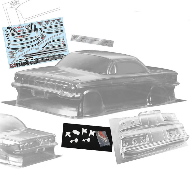 

Scale 1/10 1961 Chevy Impala Clear Lexan Body shell W/Mirrors and decal for On road car Tamiya tt02 tt01 Chassis