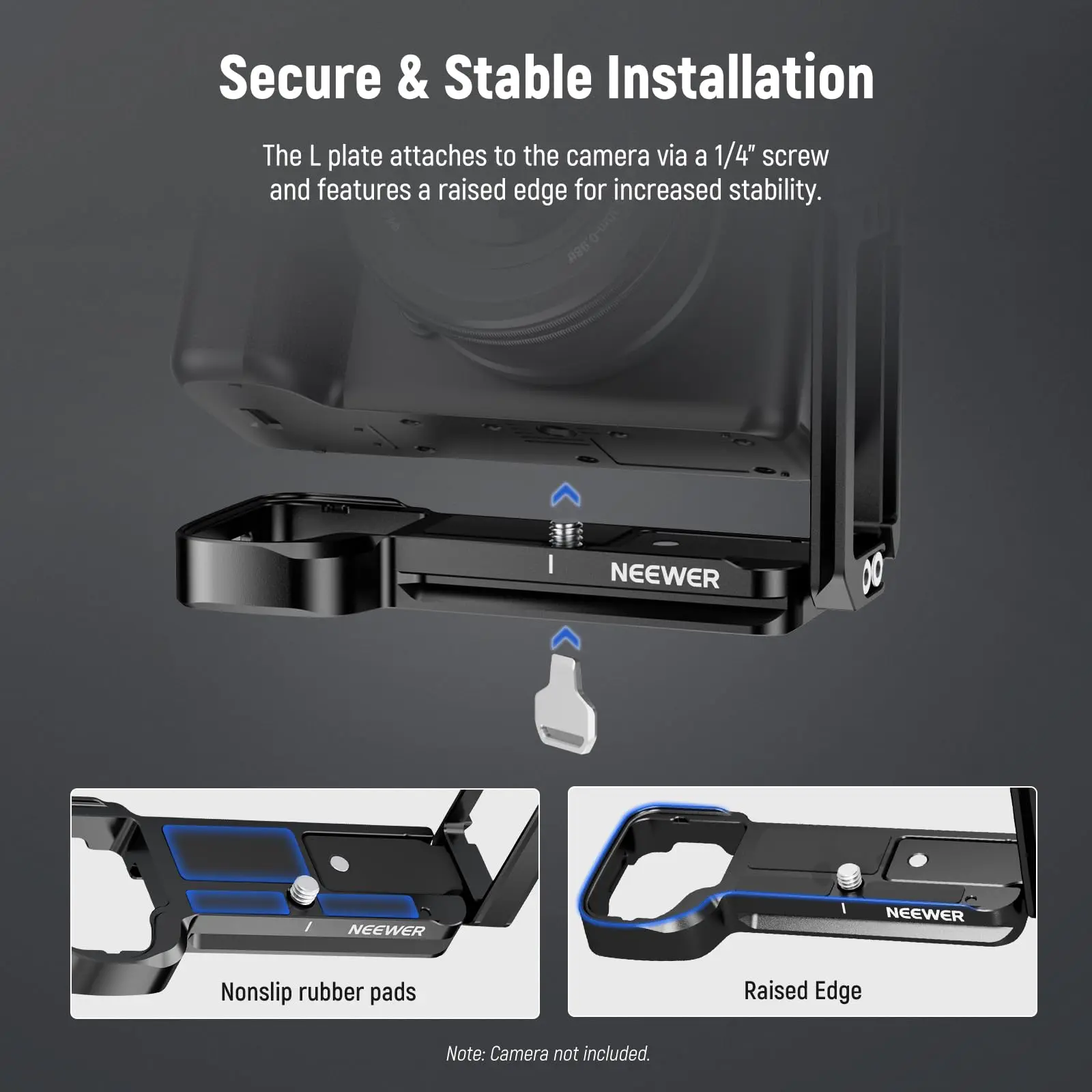 NEEWER ZV-E1 L Plate for Sony ZV-E1 Camera Aluminum Extendable Arca Type Side Base Plate Compatible with DJI RS 2 RSC 2 RS 3 Pro - Image 3