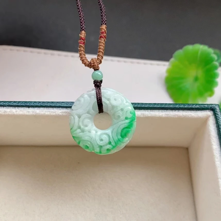 

Natural Jade A Green Gemstone Pendant Necklace 46.5-34.6-8mm Jade Fish Donut Women Men Barrel Stone Jade A Necklace AAAAA