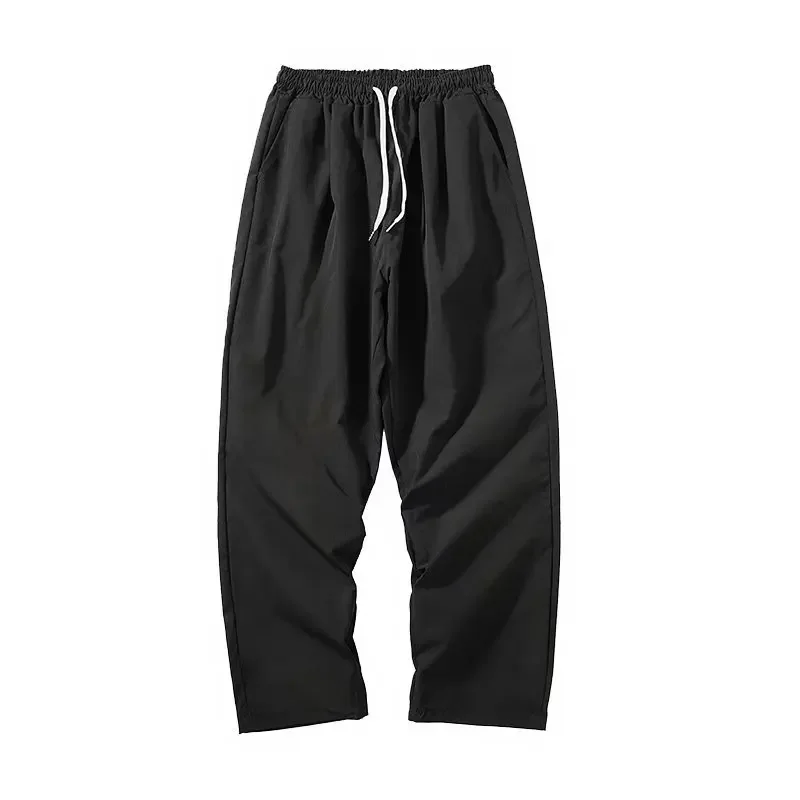 Pop Summer Men's Slim Casual Solid Color Cropped Pants Korean Straight Ankel Length Pants Business Loose Drawstring Trousers Mal