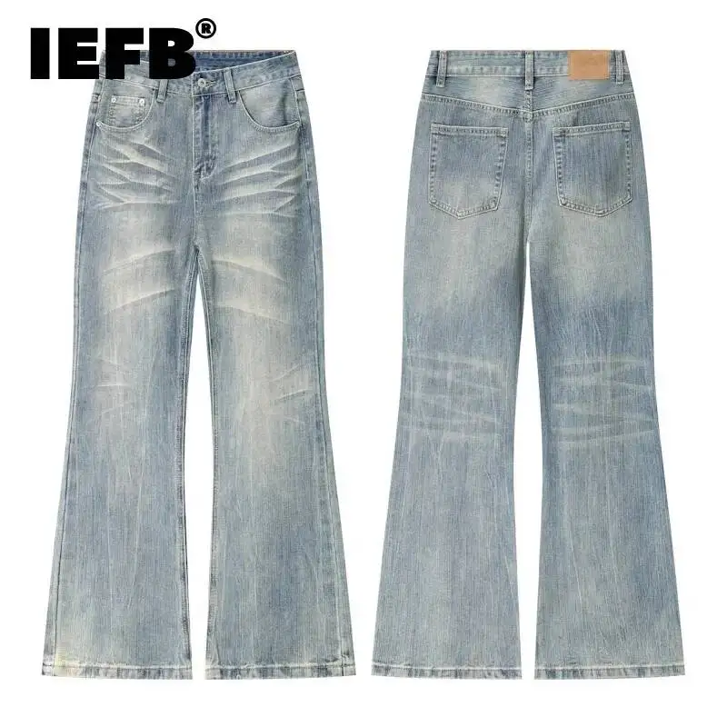 IEFB Vintage New Men's Cleanfit Distressed Denim Jeans Bamboo Pattern Light Blue Washed Slightly Flared Vibe Denim Pants 9X3350