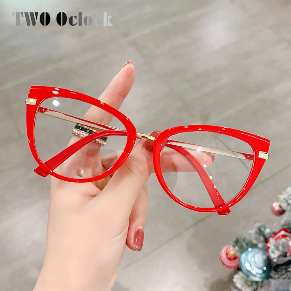 Trendy Women's Eyeglasses with Frame Computer Goggles Anti Blue Light Coating Glasses Red 0 Diopter Myopia oculos grau feminino