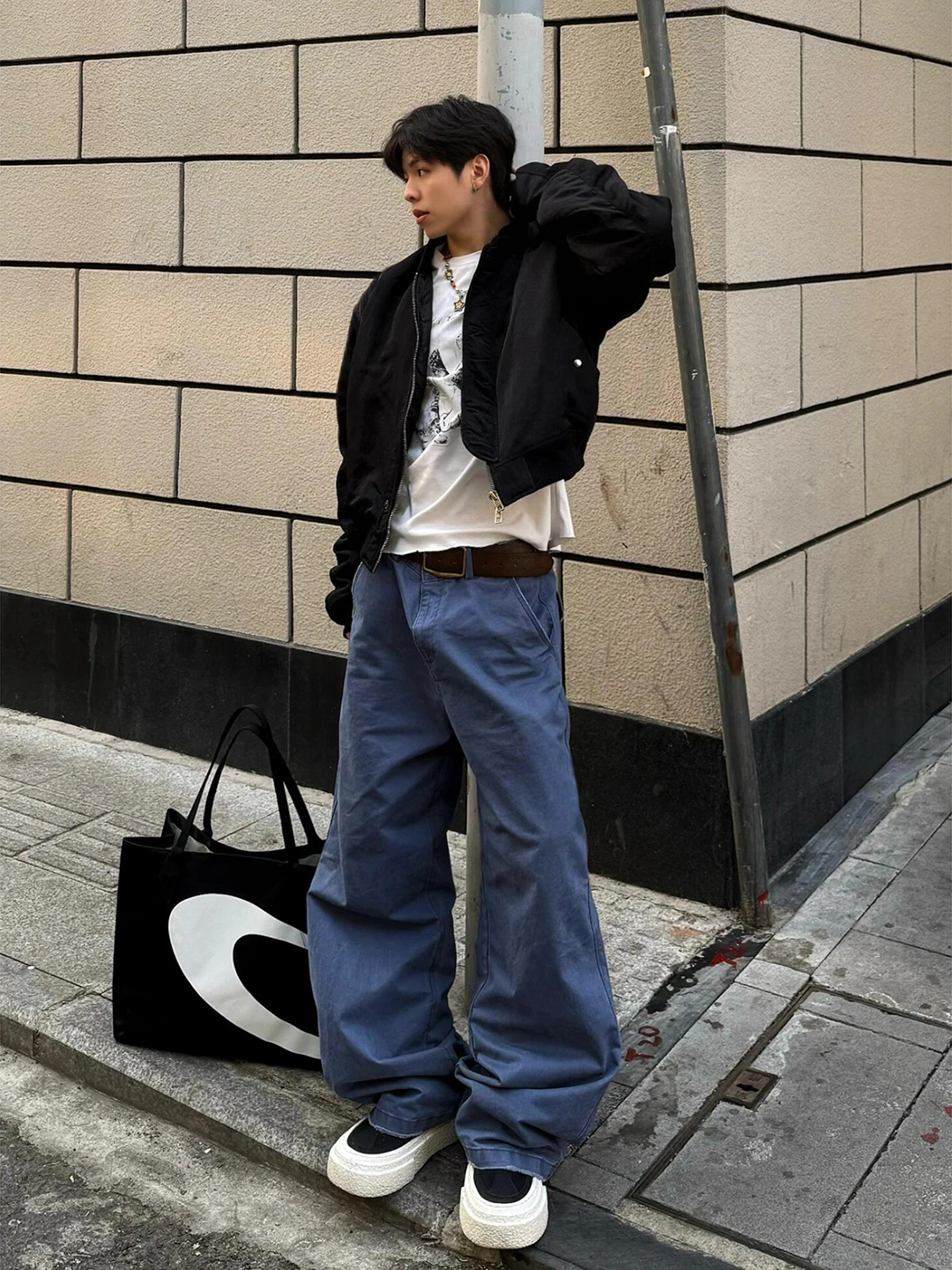 

Waed American High Street Men's Autumn Winter Workwear Pants Baggy Cool Micro Flared Trousers Casual Polyester Fiber