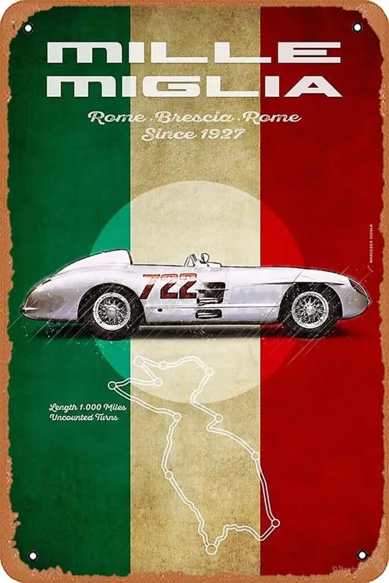 muecddoa Mille Miglia Racetrack Vintage Poster Metal Tin Sign 8