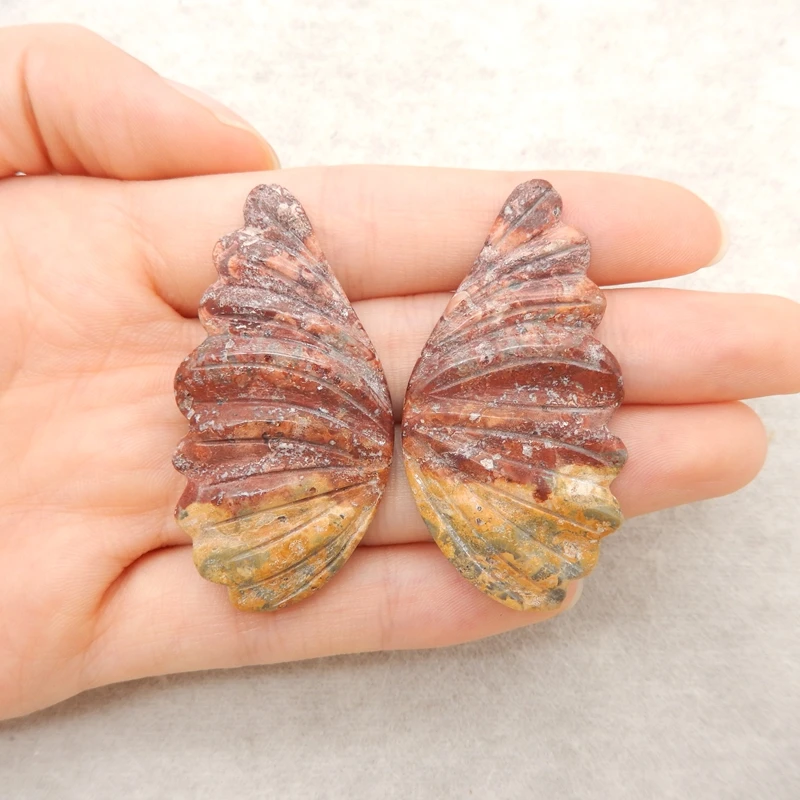 

2PCS Orbicular Rhyolite Bird's Eye Jasper Butterfly Wing Cabochons Multi-Toned Gemstone Components for Jewelry Making