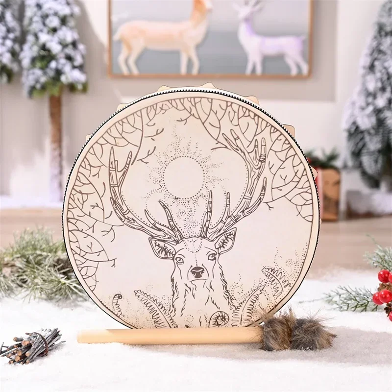 Tambor de Shaman vegano Vintage con baqueta, decoración del hogar, fiesta de música, herramienta de curación de sonido, adorno artesanal, instrumento de percusión