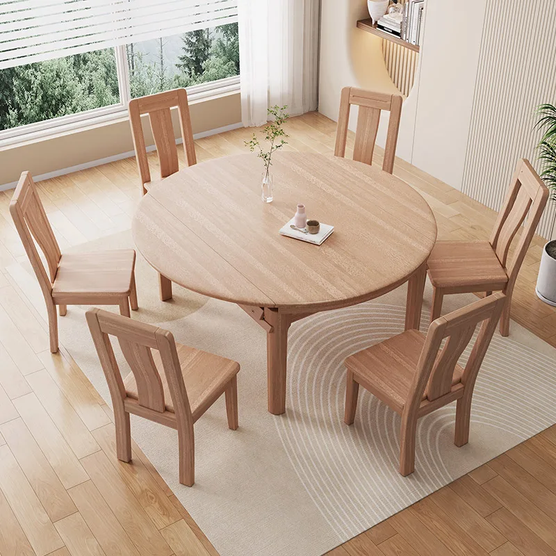 Big Unfoldsnle Dining Table Wooden Nordic Style Kitchen Round Dining Table Restaurant Coffee Mesas De Comedor Home Furniture