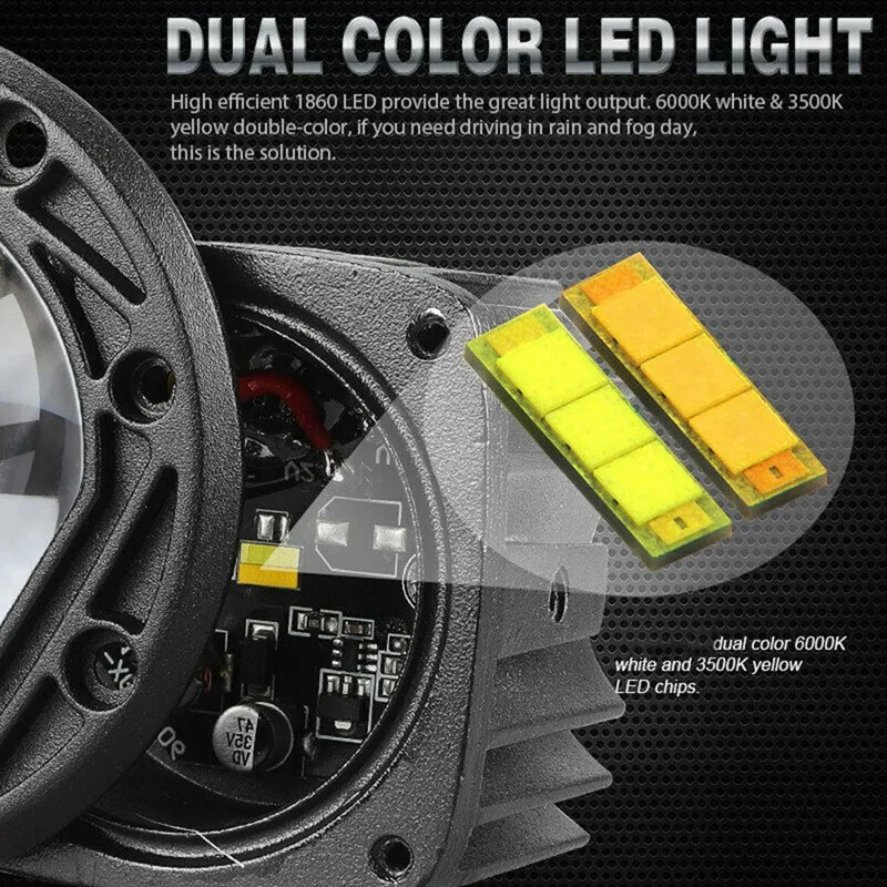 30W Yellow White Colour 12V LED Spotlight 3Inch Front Bar Fog Light Suitable For Motorbikes Beach Bikes Off-Road