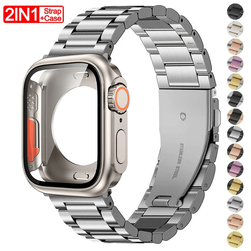 Case+Strap for Apple Watch 11 10 46mm 42mm Metal Band PC Frame Screen Protector for Iwatch Series 9 8 7 45mm 41mm 6SE54 40/44mm