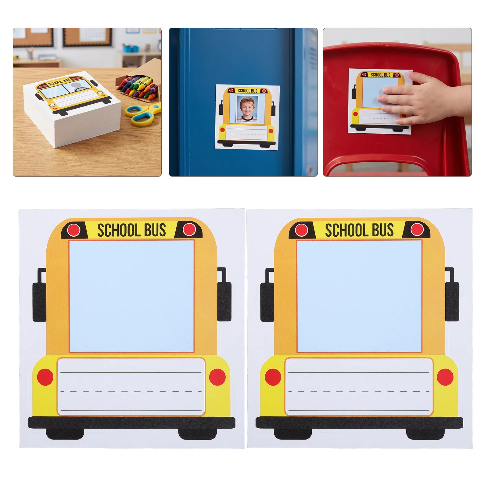 50Pcs School Bus Name Stickers Self Adhesive Student Desk Name Plates Photo Space Waterproof Classroom Organization Back to
