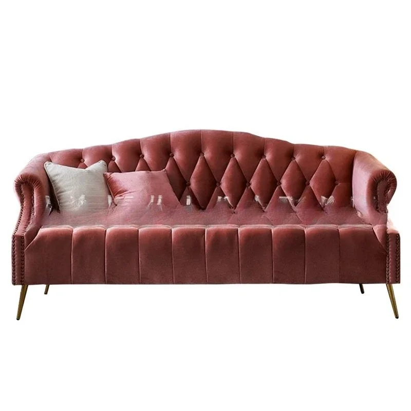 Furniture Nordic postmodern flannel buckle double sofa living room casual fashion reception three sofa