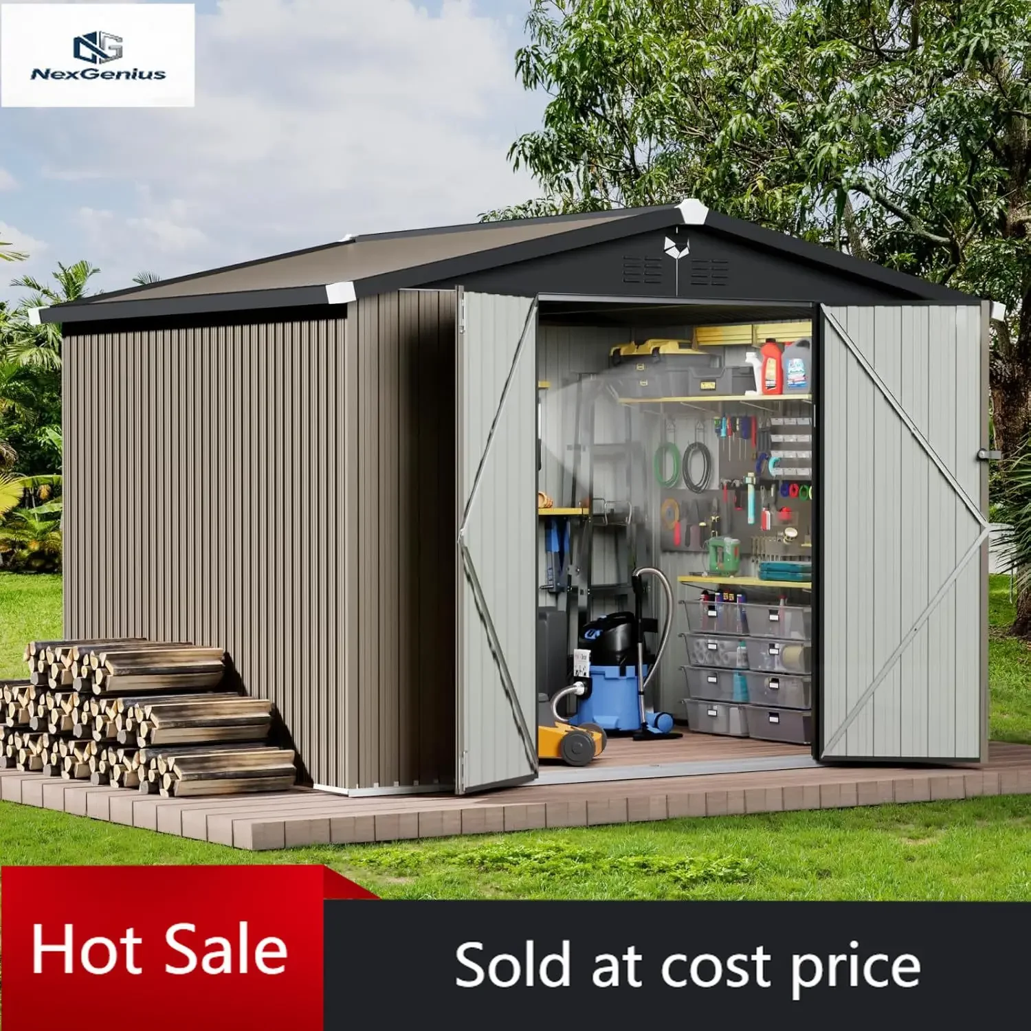 

Outdoor Storage Shed 10x8 FT,Metal Tool Sheds,Waterproof Outside Storage Shed,Large Storage Building with Lockable Door