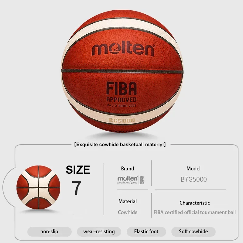 Gesmolten Bg5000 Officiële Gesmolten Koeienhuid Professionele Compet Basketbal Leren Basketbal Indoor Competitie 7 Cof Skin Basketbal