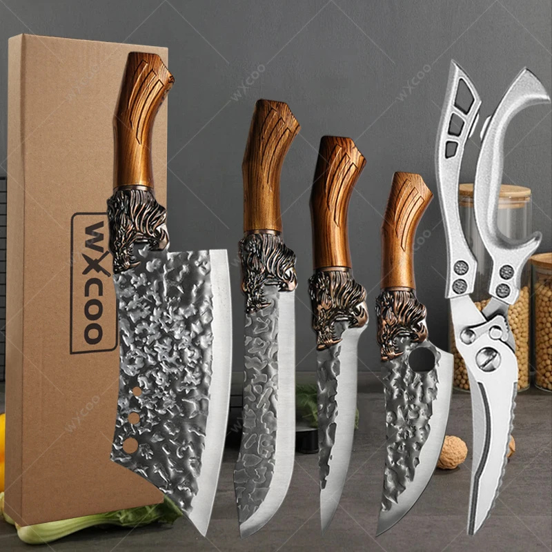 

WXCOO Forged Household Meat Cutting Knife Hammer Pattern Kitchen Knives Kitchen Bone Chopping Knife Stainless Steel Boning Knife