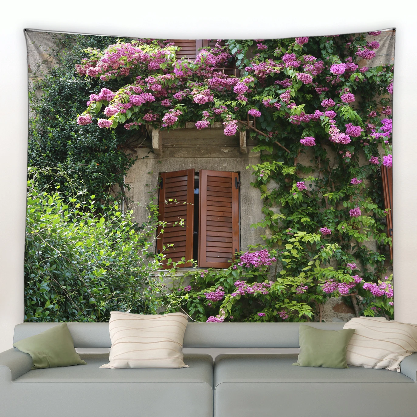 Modern Garden Big Tapestry Nature Flowers Plants Vines Spring Park Scenery Fabric Print Wall Hanging Home Courtyard Decor Murals