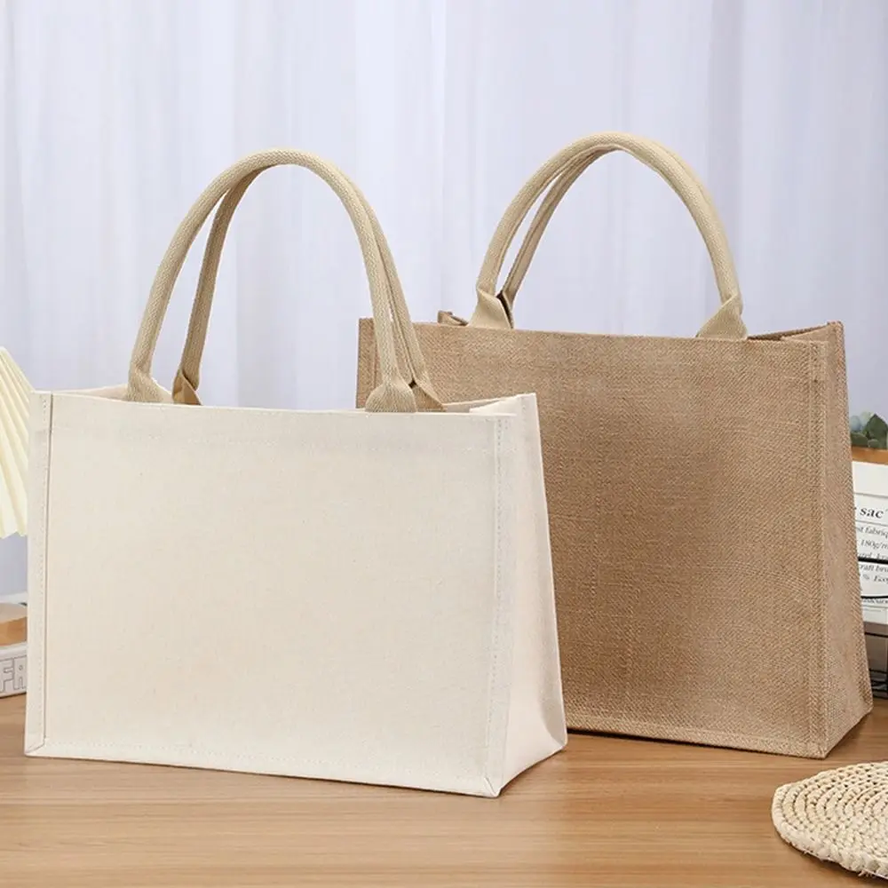 DIY Hand Drawn Canvas Bag Reusable Large Capacity Foldable Shopping Bag Beige Daily Commutting Blank Tote Sack