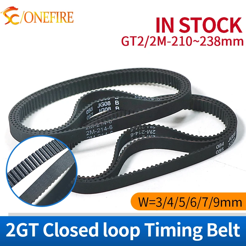 2M 2GT Timing Belt Lp=210 212 214 216 218 222 224 226 228 230 232 234 236 238 Width 3/4/5/6/9/10mm for 3D printer