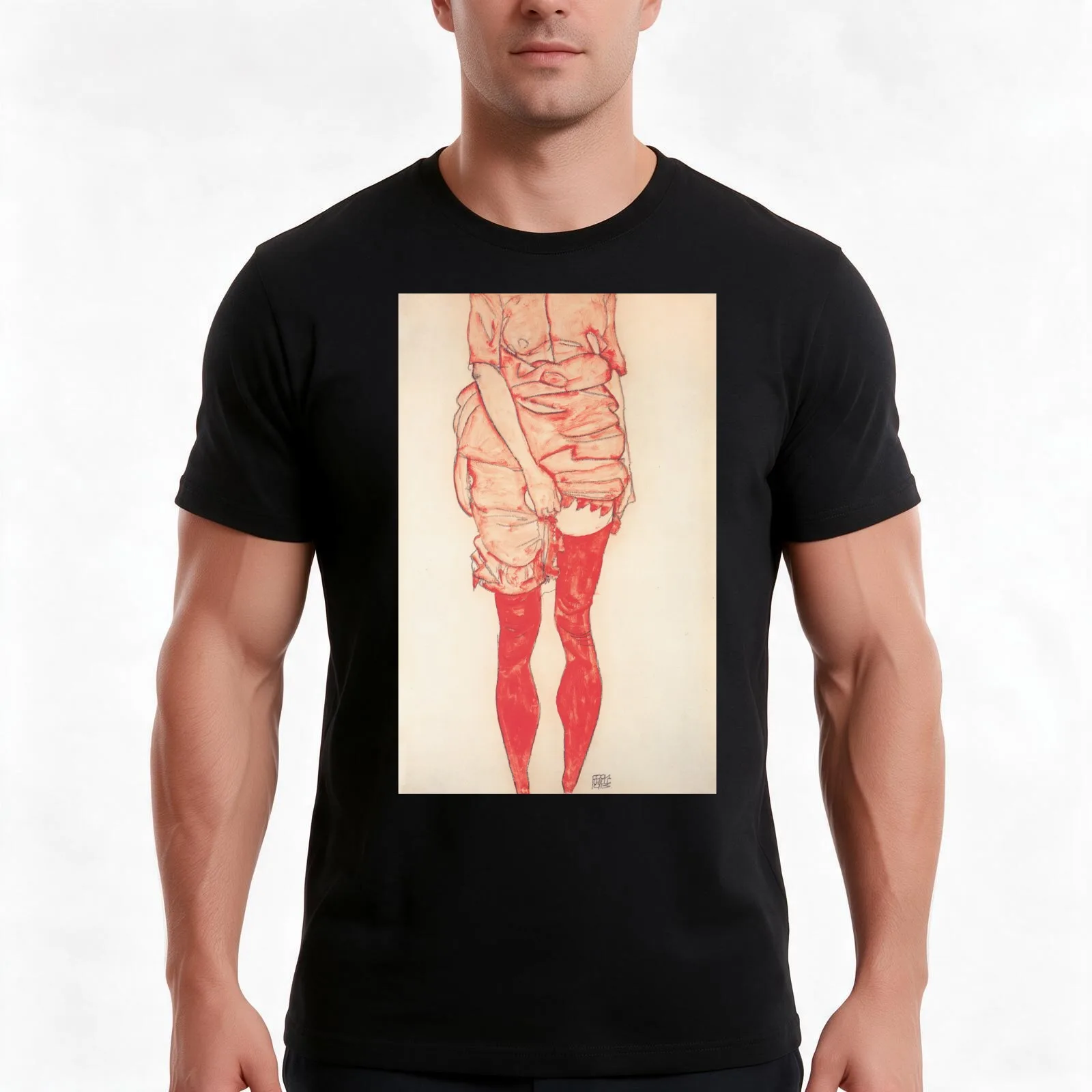Vintage Egon Schiele Girl with the Red Stockings 1913 T-Shirt Summer Casual Cotton Tee Oversized Streetwear Tops 100% Cotton
