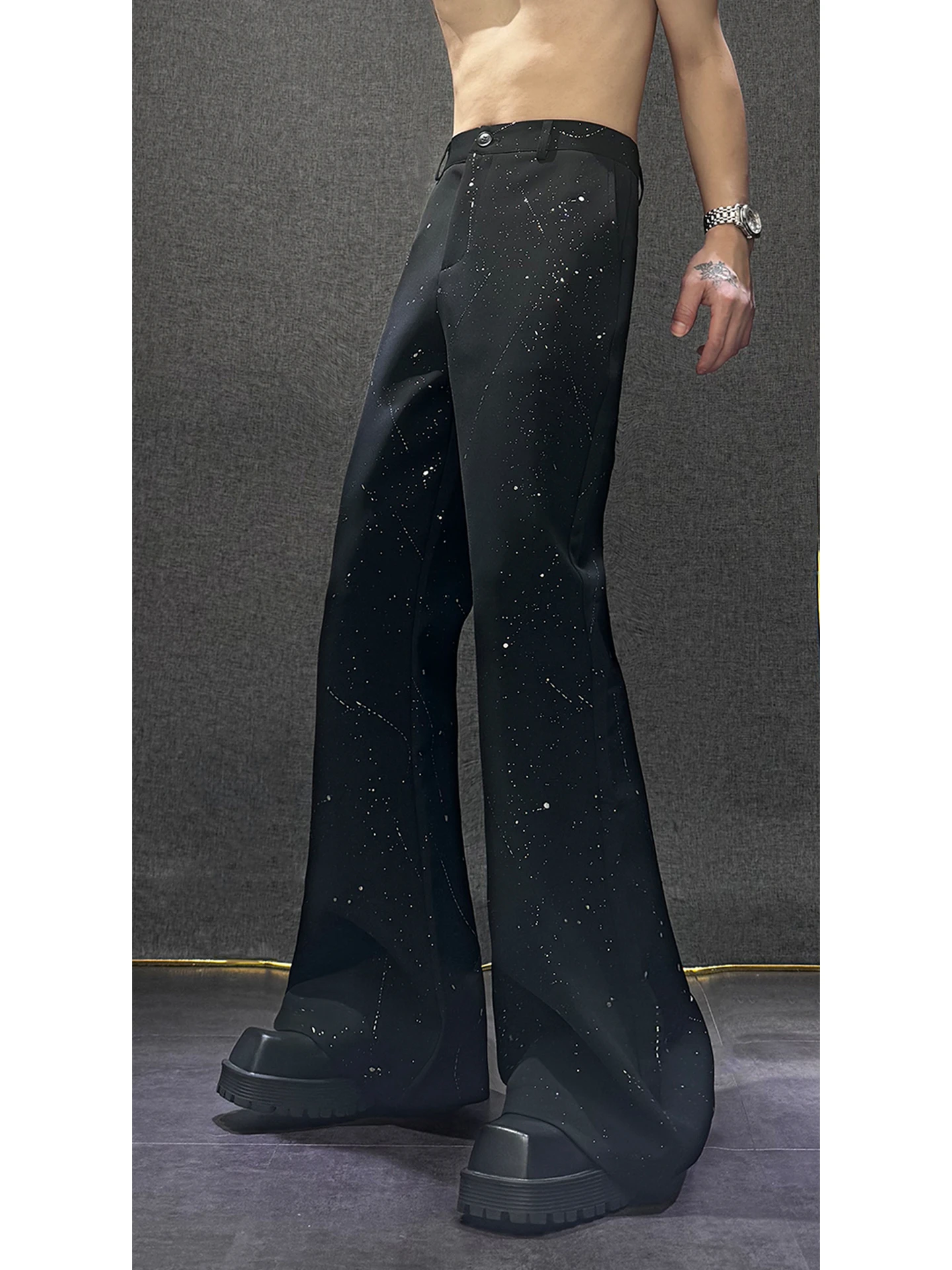 

Cool Sle Men's Wide Leg Pants Summer Faion Urban Long Trousers Drag Sound Design Sense Star Splaed Ink Men's Pants