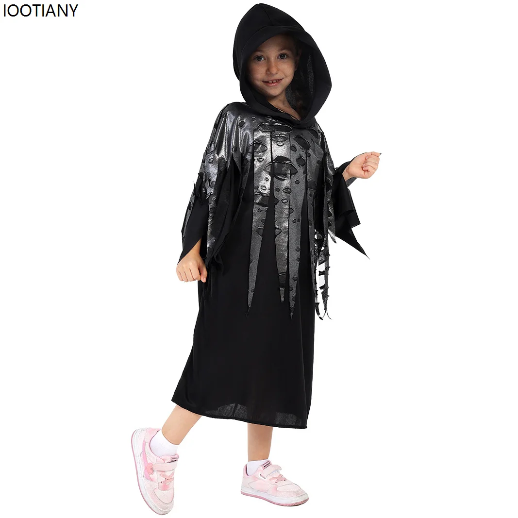 Halloween Kids Death Cosplay Costume Scary Masquerade Monster Outfit Prescool Holiday Party Set Carnival Stage Dress Up New