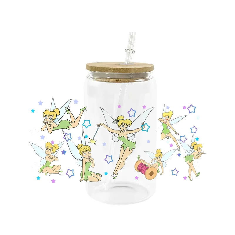 Miniso Cartoon Fairy UV DTF Cup Wrap for 16oz Libbey Glasses Peter UV DTF Washable Transfers Stickers Custom DIY Mug Sticker