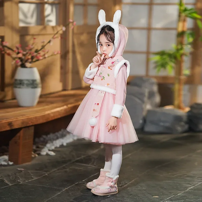 AOSHIYA Girls Winter New Thick Qipao Hanfu Fairy Princess Kids Dress Performance ricamo cinese capodanno abbigliamento saluto V