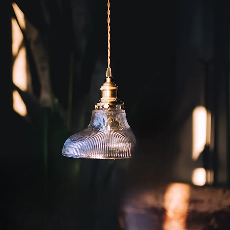 Striped glass chandelier, vintage glass lampshade