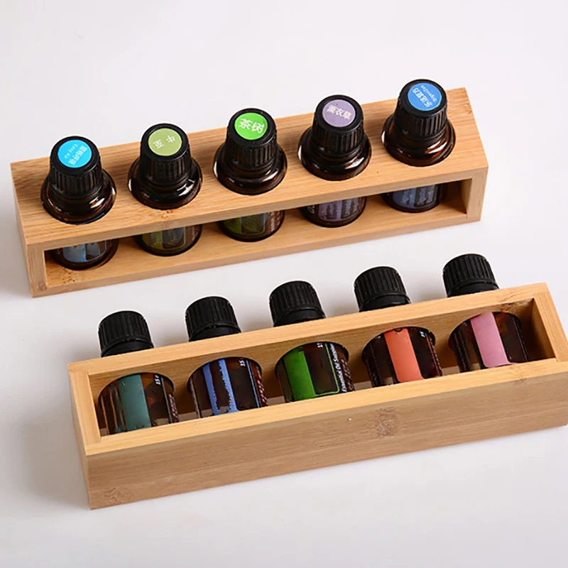 1PC Essential Oil Bamboo Display Stand 5 Hole Essential Oil Storage Rack Smooth For Essential Oils Perfume Bottle Holder