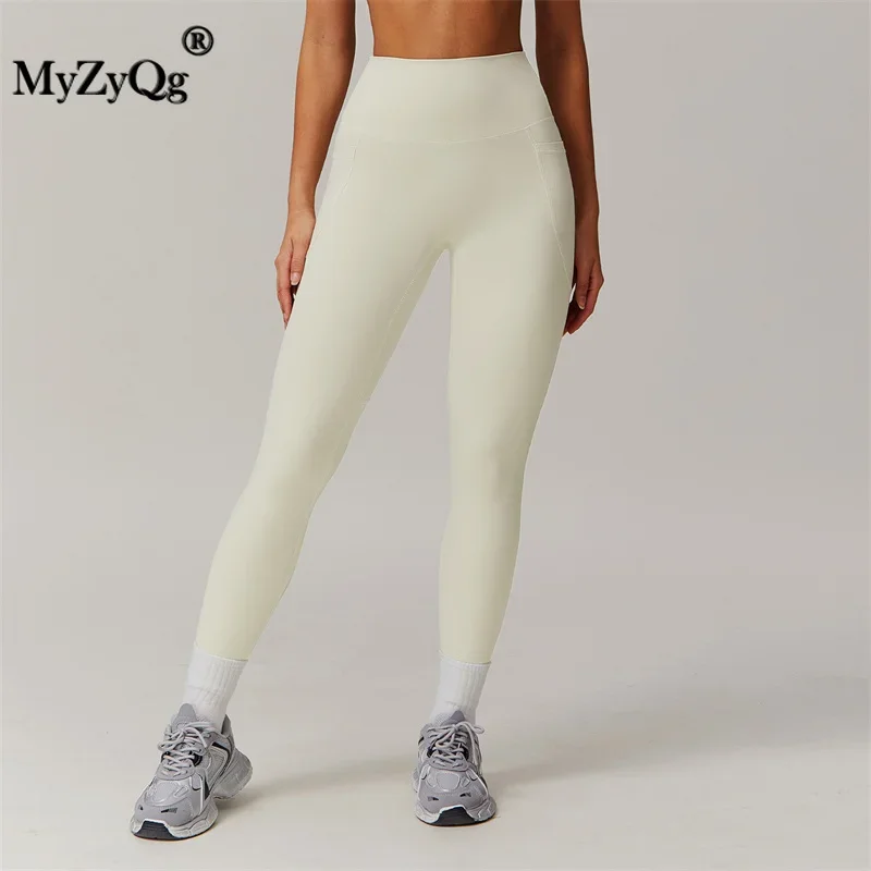 MyZyQg Yoga Leggings Outdoor Running Gym Fitness Pants Women Breathable Quick Dry Sports Peach Pockets Push Up Pant