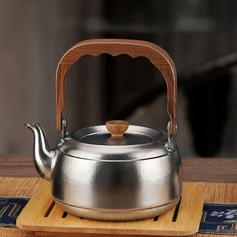 1L Pure Titanium Water Kettle With Wooden Heat-resistant Handle For Outdoor Cmaping And Picnic,Single layer,Lightweight Tea Set