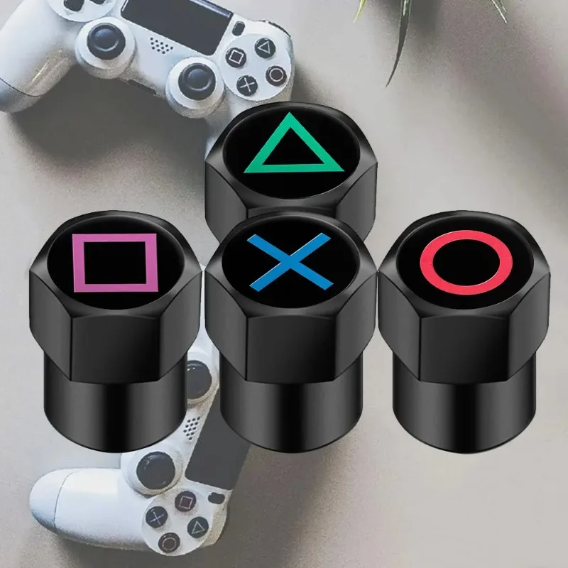 For Game Button Symbol Sticker 4PCS Universal Car Valve Caps Accessories Auto Wheel Tire Valve Tyre Stem Air Cover Car Styling