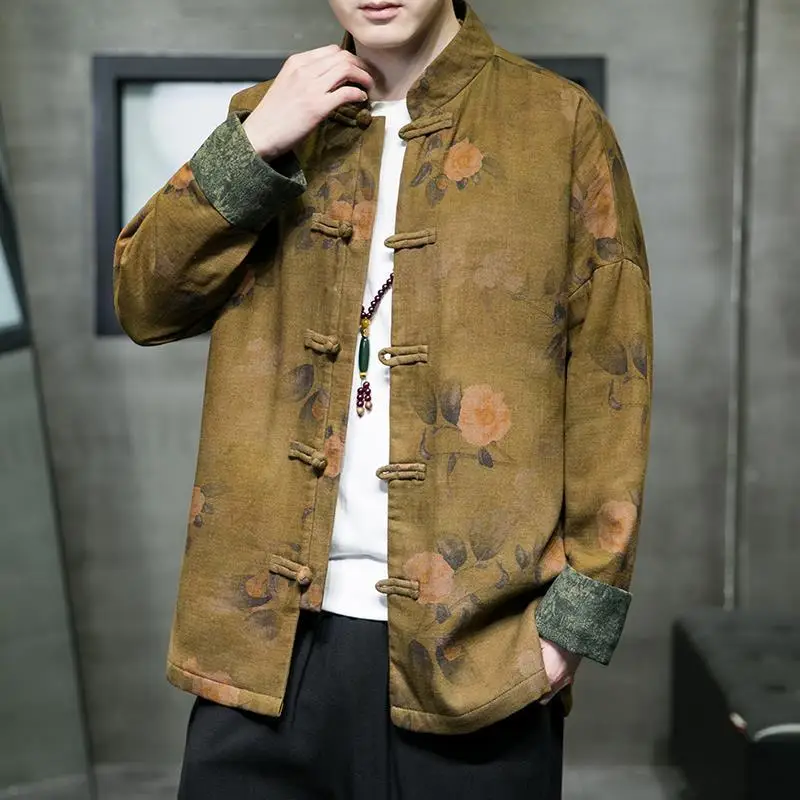 

Foufurieux Hinese Style Men's Hanfu Jacket for Spring and Summer Plus Size Retro Ethnic Style Printed Jacket Male Clothing