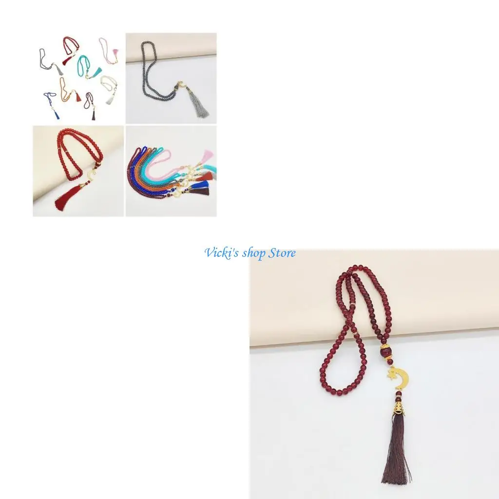 Rosary Bracelet 99-Beads Religious for Islamic Faith Spiritual Connection Beads and Tassels Religious Amulet