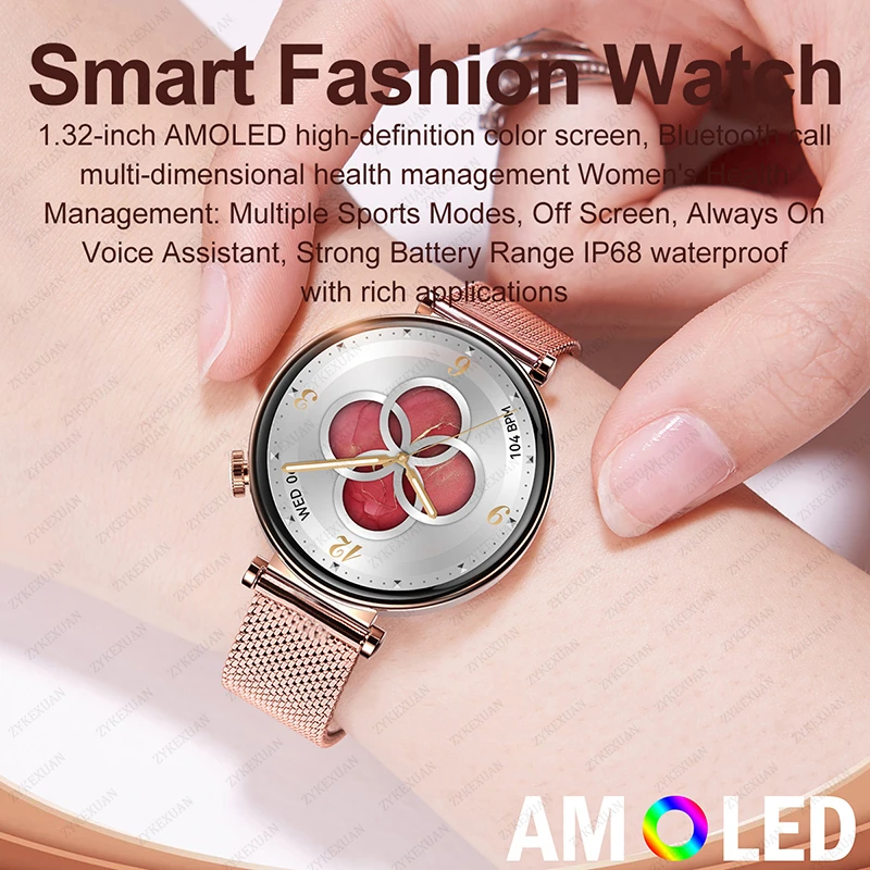 New AMOLED Smart Watch Women Always On Display Clock Bluetooth Call Voice Control Waterproof Smartwatch Woman For HUAWEI Xiaomi