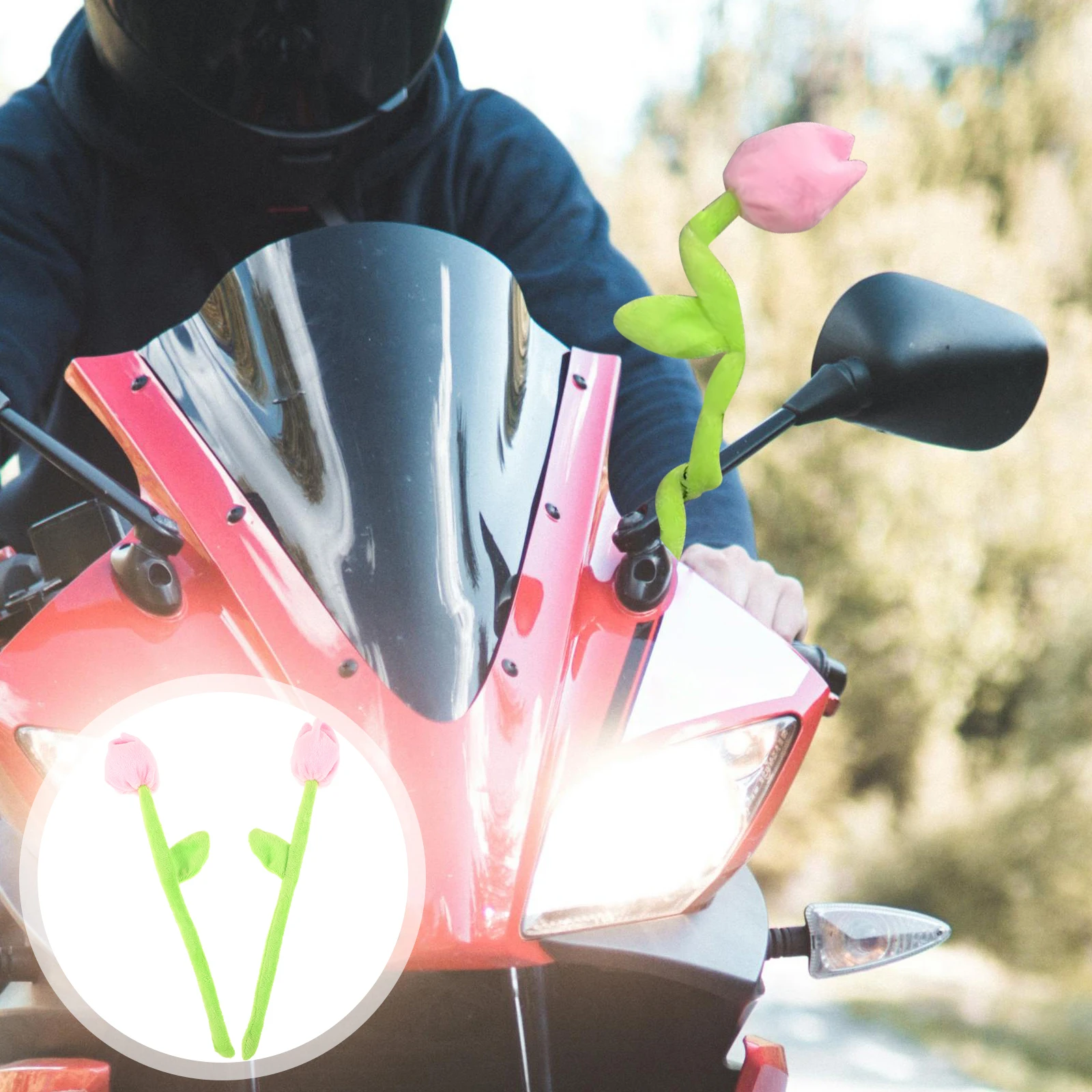 

2Pcs Realistic Tulip Flower Bouquet Motorcycle Rearview Mirror Decoration Romantic Flexible Flower Branch Motorbike Accessories