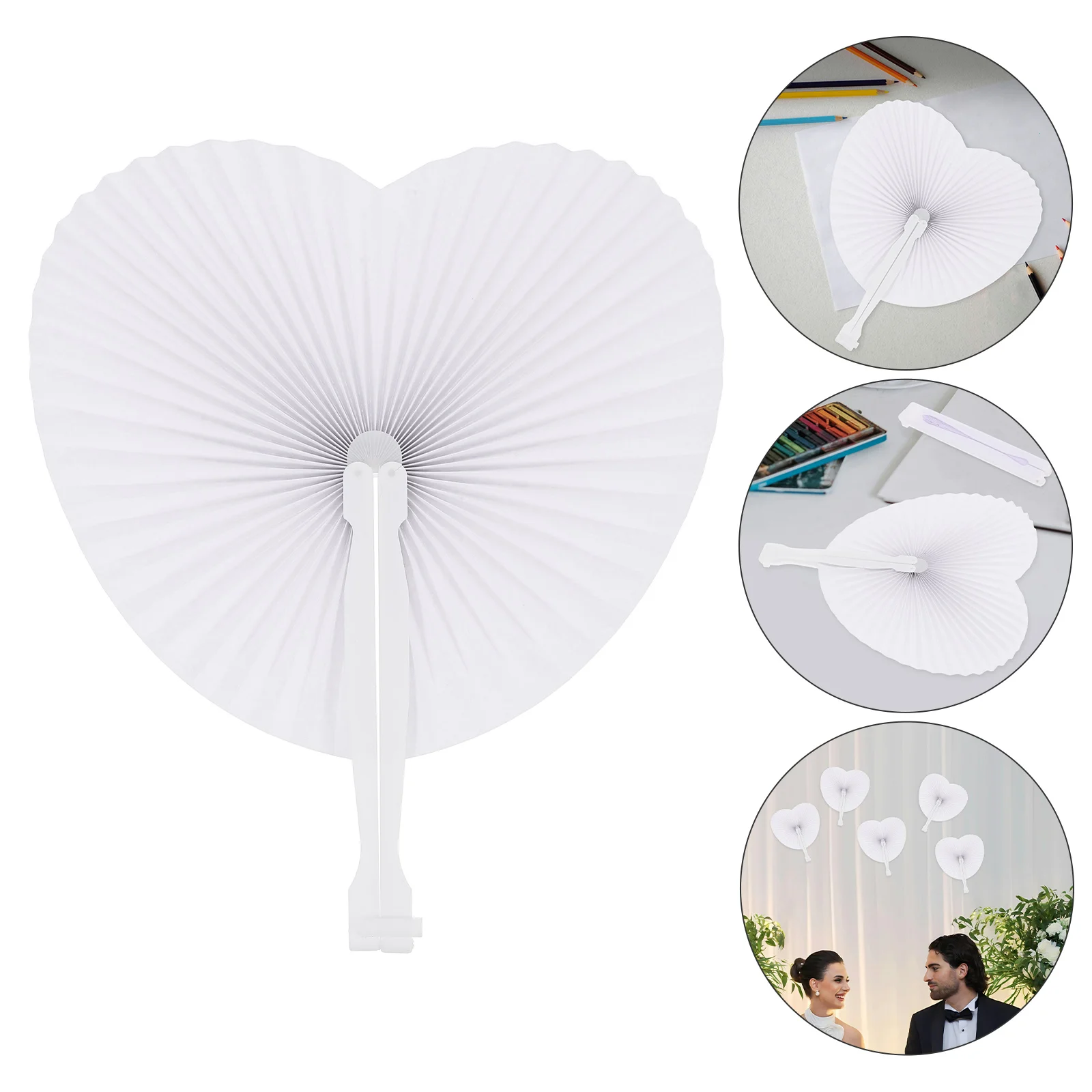 48 Pcs Heart Shape Paper Pure White Foldable Hand Fans for Wedding Party Favors Guest naments Blank Craft Fans Cooling