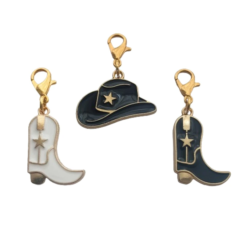 

3pcs in Set Cowboy Boots and Hat Clip on Charm for Diy Necklace Bracelet Bags, Enamel Charm Western Style Jewelry Accessories