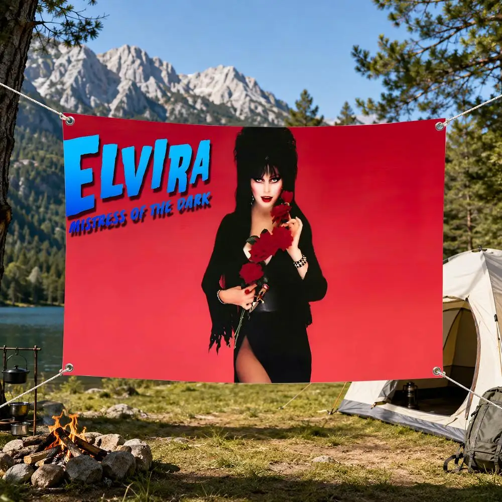 Film E-Elvira M-Mistress D-Dark Flags Aesthetic Wall Tapestry Printed Wall Hanging Living Room Party Outdoor Decor