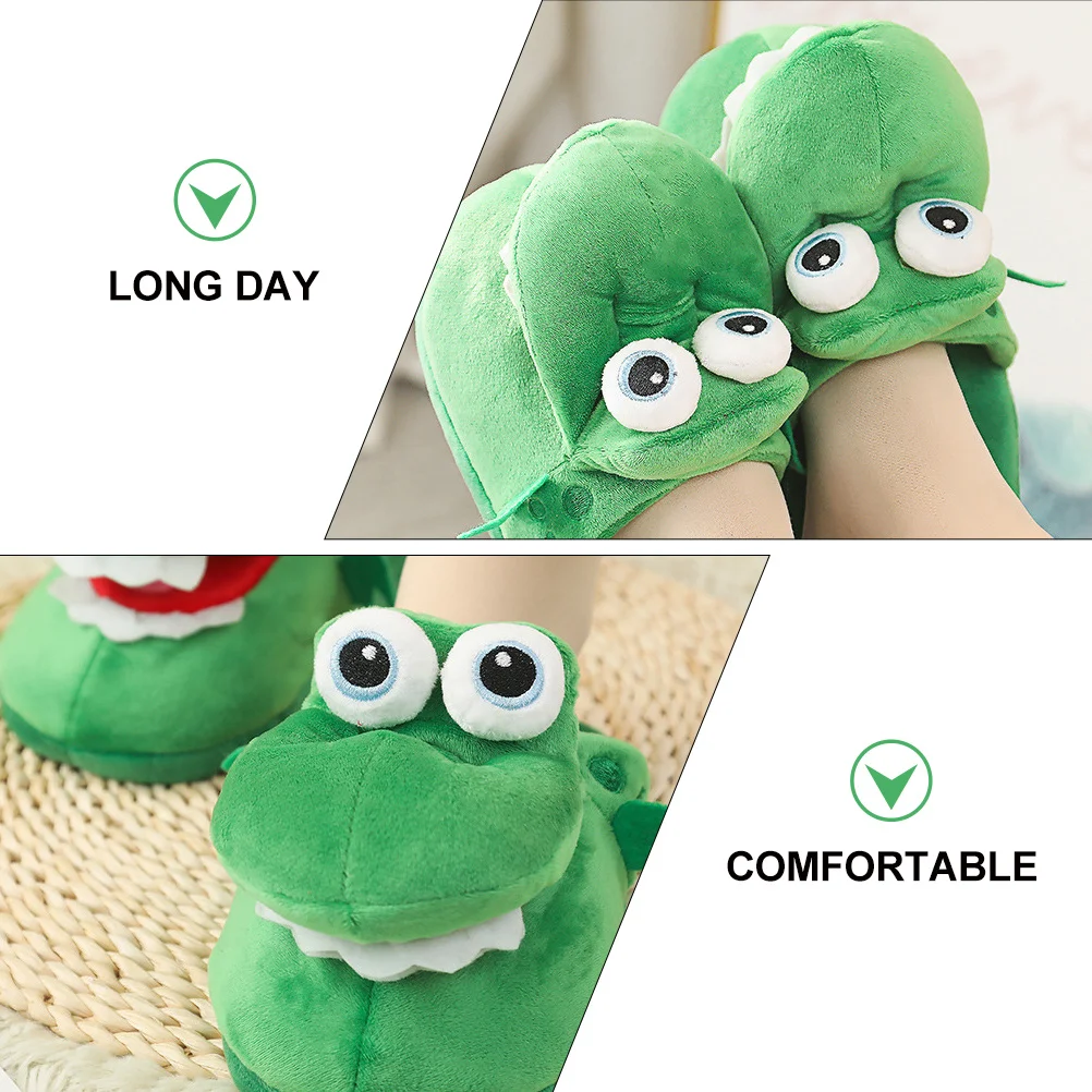 1 زوج الرقص شبشب شتوي النساء المنزل ارتداء الدافئة نونسليب دائم أحذية الملاعب المغطاة الأخضر الكرتون جميل #2