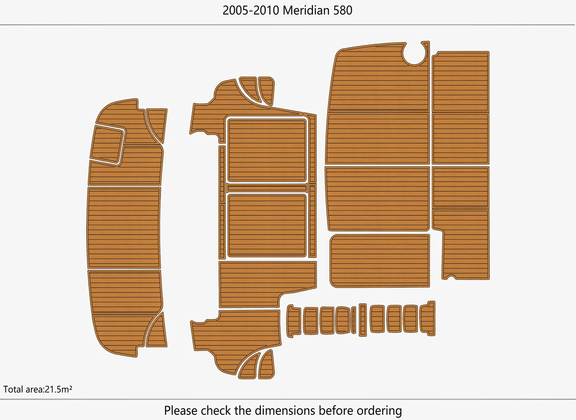 Marine Faux Teak EVA Non-Slip Mat -2005-2010 Meridian 580 Self-Adhesive 1/4