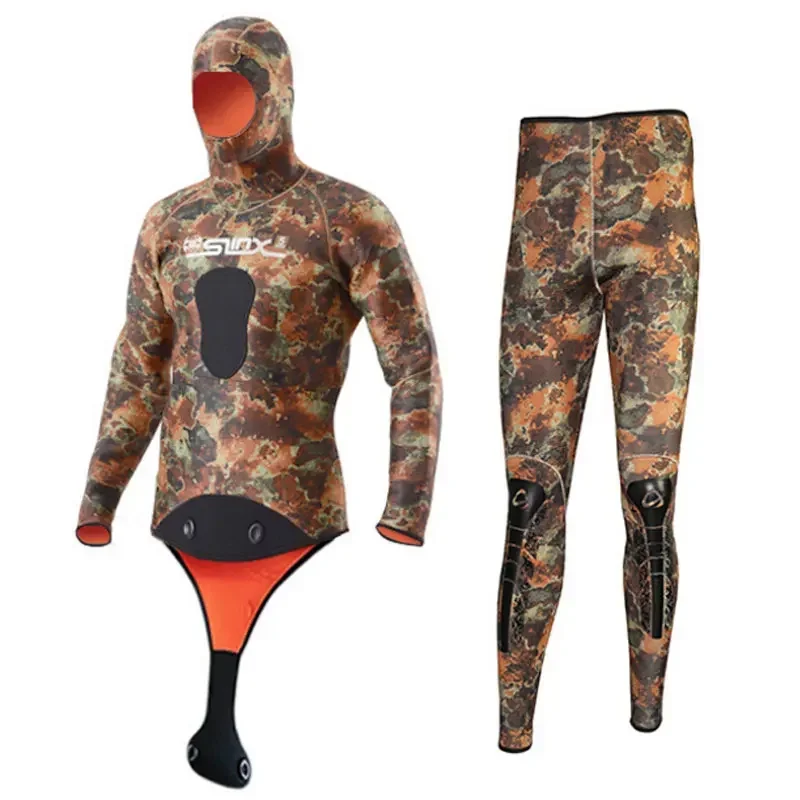 

Men's Wetsuit Shirt and Top Set Hooded Spear Fishing Wetsuit Surfing Suit Swimming Wetsuit Swimming Trunks 5 mm Freediving Suit