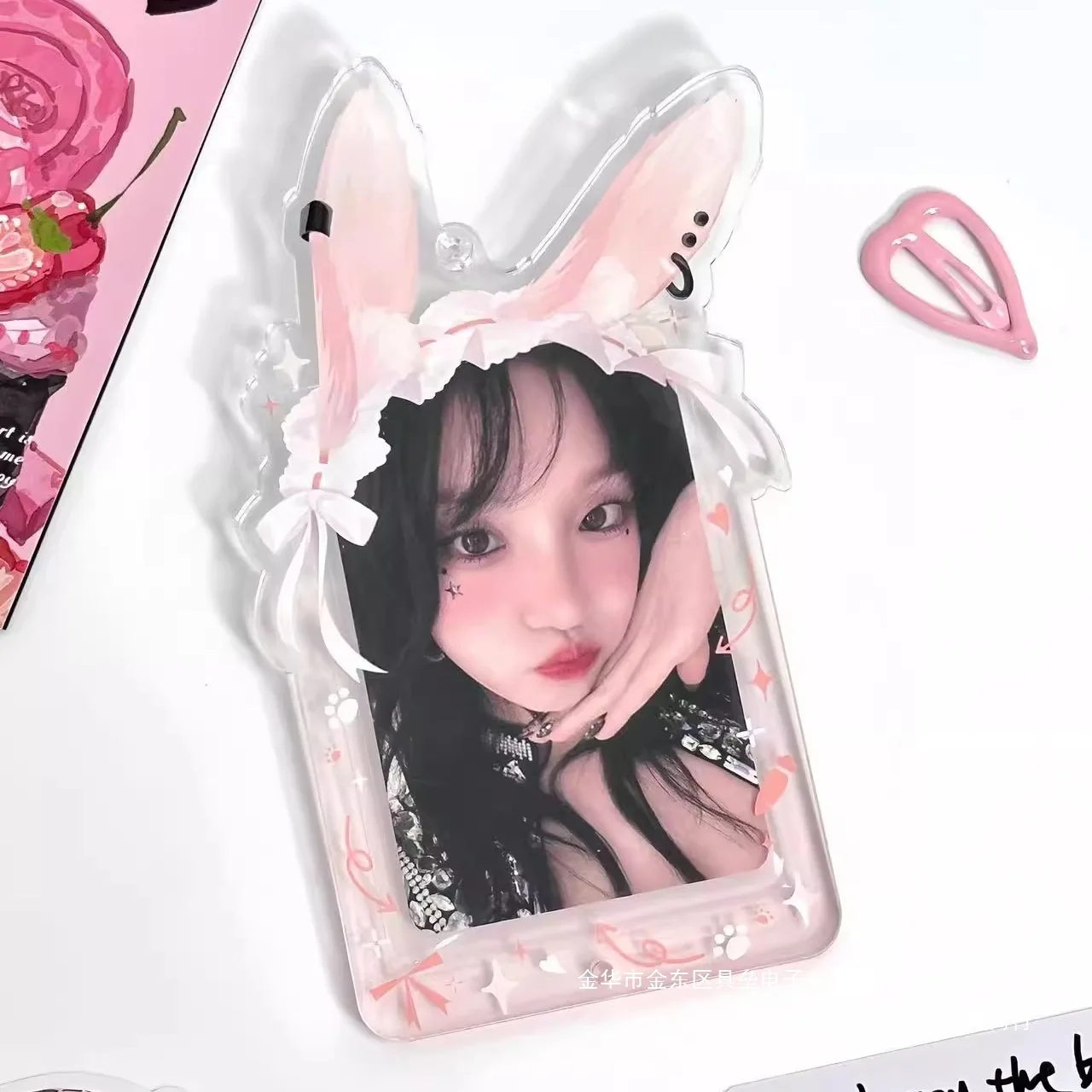 

Korean Ins Cute Rabbit Ear Acrylic Card Holder KPOP Idol 3-inch Photocard Decorative Protecor Girl’s Backpack Pendant Keychain