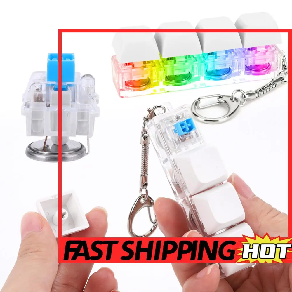Teclado fidget chaveiro 4 teclas clicker de teclado com botão de luz led alívio do estresse diy para presentes adultos para aliviar o tempo de passagem