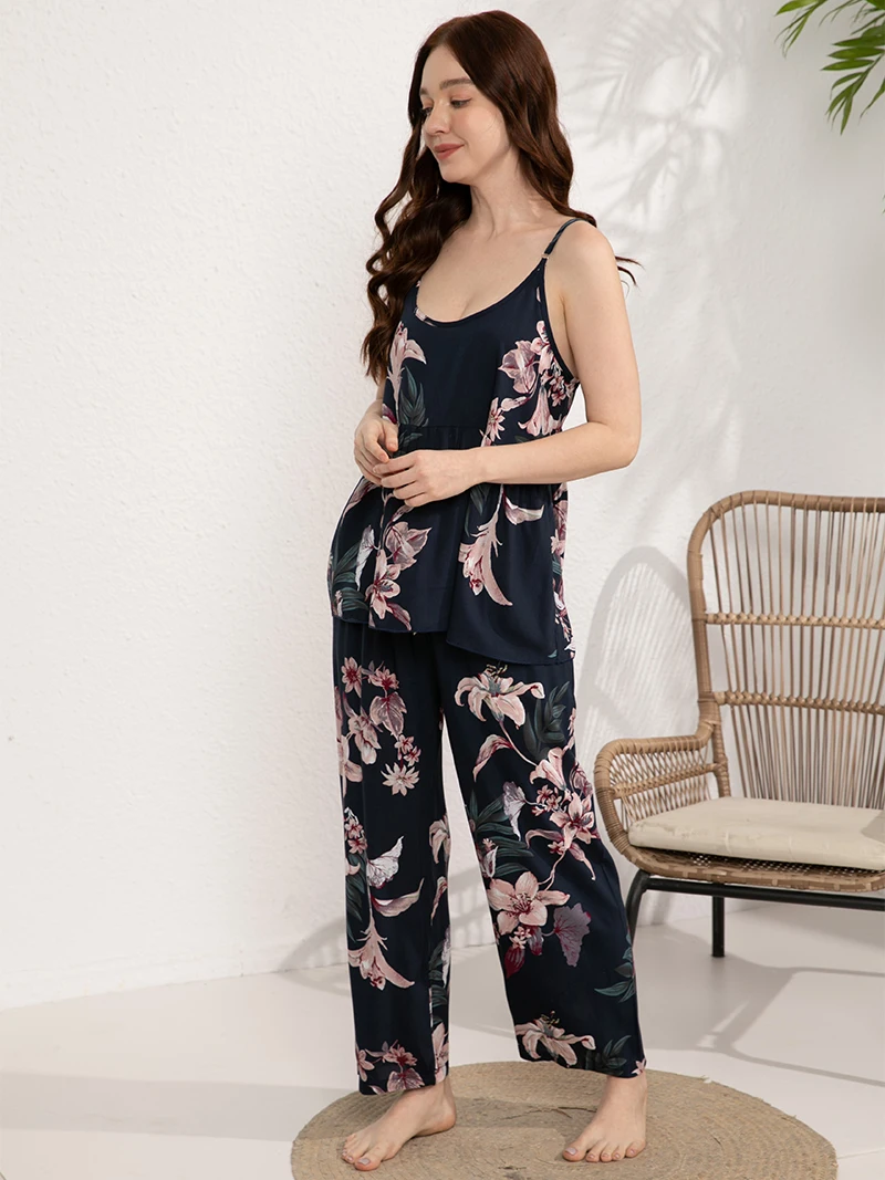 Women\'s Pajamas Set 2 Pieces 100% Viscose Plus Size S-3XL Home Pijima Loose Set Sleepwear Printed Comfortable Female Pijima Cami