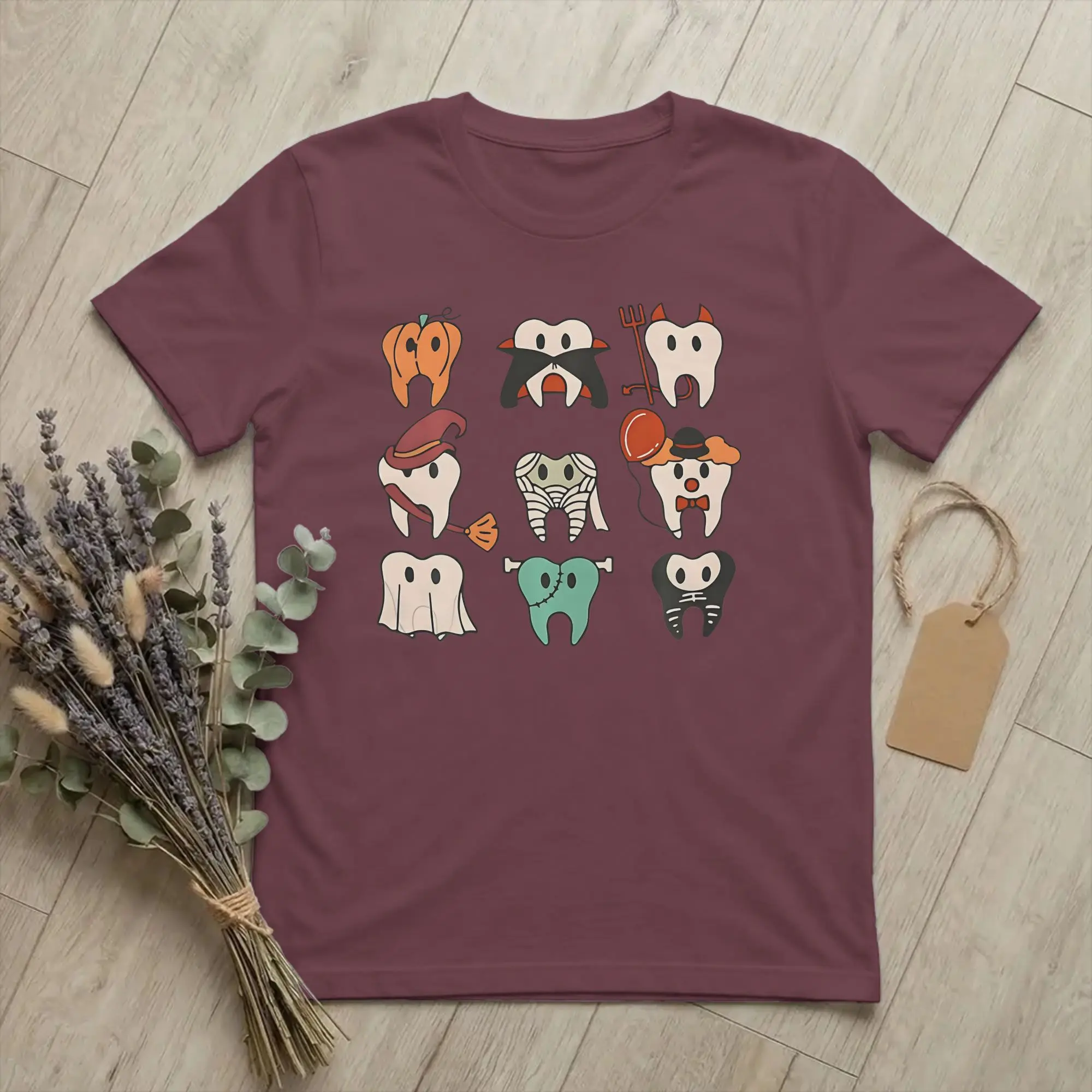 Novelty Pumpkin Tooth  T-Shirt Men's 100%Cotton Short Sleeve Cartoon Teeth Helloween Round Neck Summer TopsTops