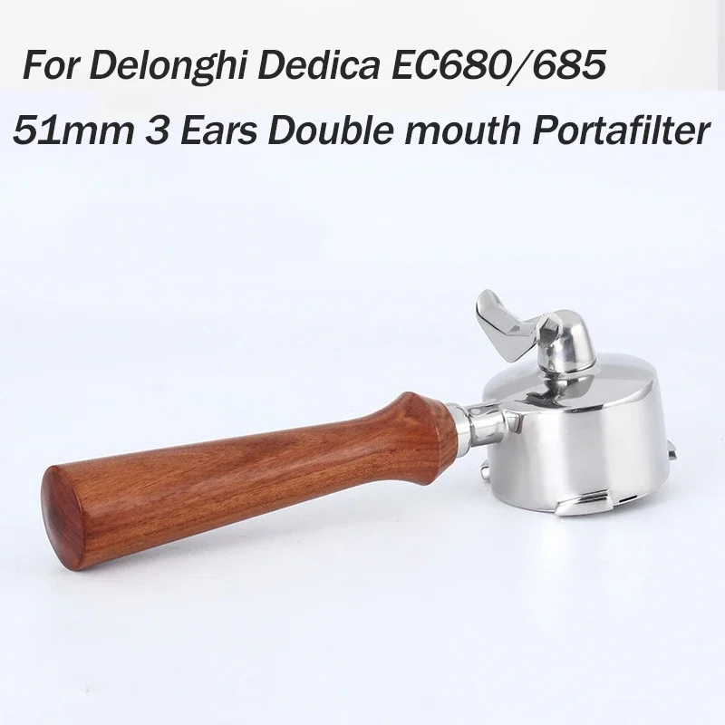 

51MM 3 Ears Handle Filter for Delonghi Dedica EC680/685 Stainless Steel Coffee Double Mouth Splitter Portafilter Barista Tool