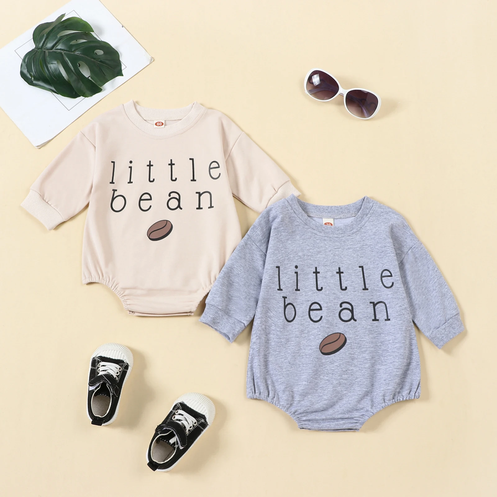 SUNSIOM 0-18Months Infant Baby Sweatshirt Romper Boys Girls Round Neck Long Sleeve Letter Bean Print Autumn Bodysuit